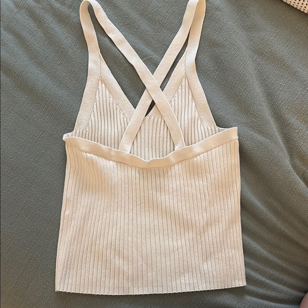 Cream Ribbed Women's Top - Picture 2 of 3